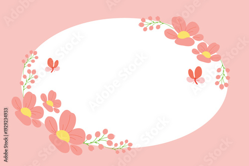 Oval floral border, Round floral frame, Floral oval greeting frame Illustration