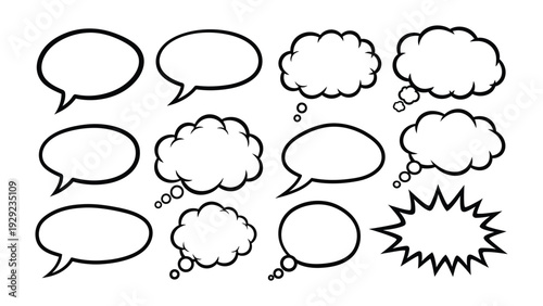 Communicative thoughts bubbles: A collection of various comic-style thought bubbles, perfect for conveying messages and adding visual interest to your project.