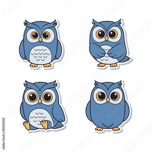 Wallpaper Mural Cartoon blue owls set with different poses on white background Torontodigital.ca