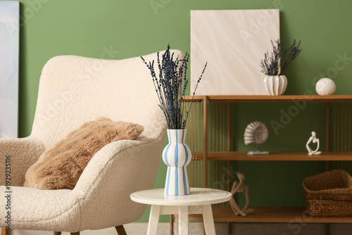 Vase with lavender flowers ...