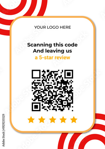 Modern Red Feedback Station: QR Code Review Sign with Gold Stars and Premium Crimson Design