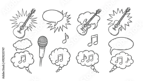 Melody of Voices: A collection of musical instruments and speech bubbles interweave to create a harmonious blend of sound and expression.