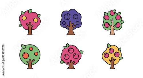 Plum tree Line art creative shape color illustration