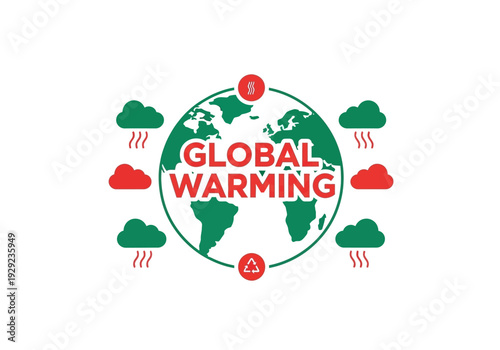 Global Warming Graphic Concept: Earth surrounded by heat clouds, symbolizing climate change, environmental crisis, and sustainability efforts.