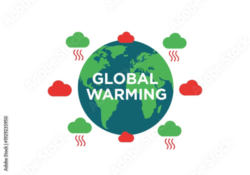 Conceptual graphic illustrating global warming on Earth with heat-emitting clouds, symbolizing climate change and ecological impact worldwide.