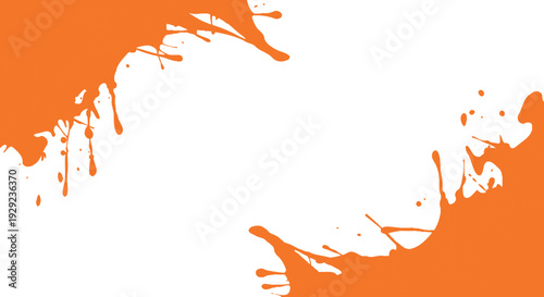 Abstract Orange Splatter Design with Dynamic Paint Marks and Ink Blots Forming a Creative Border on a Clean White Canvas for Art Projects