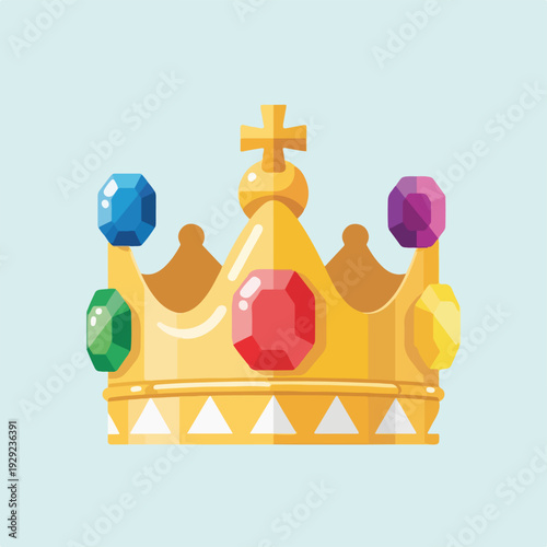 A regal crown with gemstones on a light blue background