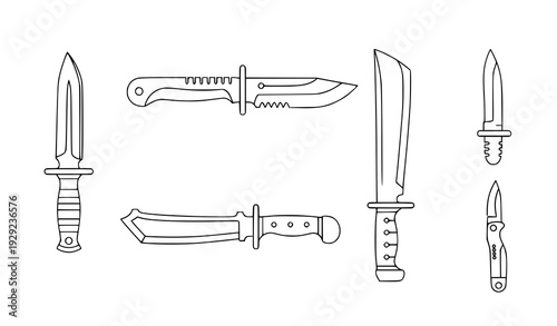Combat Knives Line Icon Vector – Tactical and Survival Blades