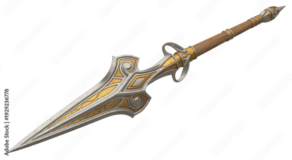 Obraz premium Fantasy sword with silver and gold intricate isolated on a transparent background