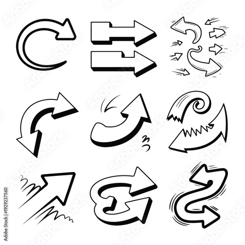 Arrows Collection: An array of dynamic arrow designs, perfect for illustrating direction, progress, or change, with each unique form conveying its own message.