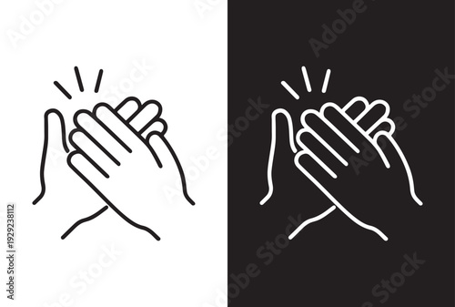 Minimal line art vector icon of hands clapping in black and white