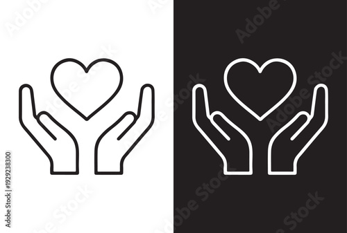 Minimal line art vector icon of hands holding a heart