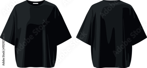 Black Oversized T Shirt Front and Back View Mockup Template with Short Sleeves Casual Streetwear Apparel Vector Illustration