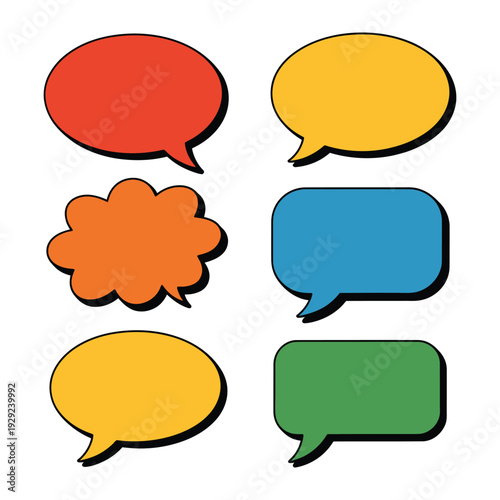 Colorful Speech Bubbles: A vibrant collection of diverse speech bubbles, perfect for conveying thoughts, ideas, and messages in a dynamic and engaging style.