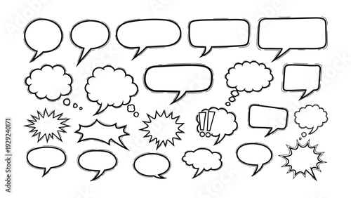 Speech Bubbles Collection: A versatile collection of hand-drawn speech bubbles, perfect for conveying thoughts, dialogues, and creative expression in various designs.