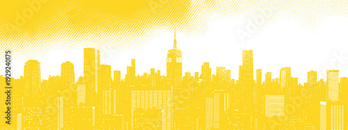 Urban Silhouette: An abstract representation of a vibrant city skyline, rendered in a bold yellow hue.