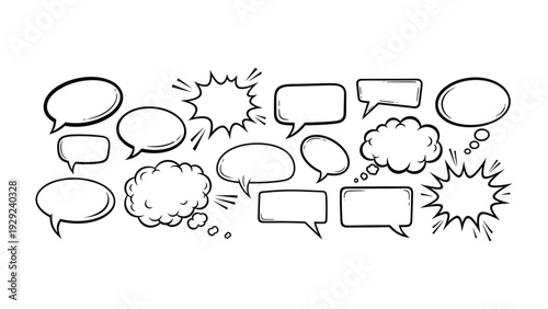 Conversation bubbles : A collection of different empty bubbles, ready to convey thoughts, ideas, or dialogue. Perfect for visual storytelling and adding a dynamic touch to any design.