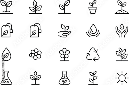 Eco friendly with plants and recycling symbols leaf eco friendly, plant, leaf, recycling symbol, sustainability, green, ecology, nature, conservation, environmental, line simple, minimalistic, black a