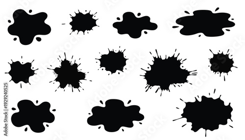 Set of 13 black ink splatter icons vector
