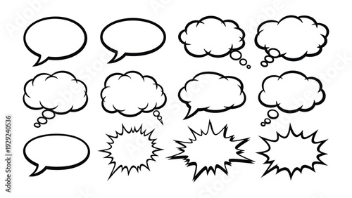 Communication Bubble Collection: A collection of various comic speech bubbles with thought bubble, ready for conveying dialogue and ideas