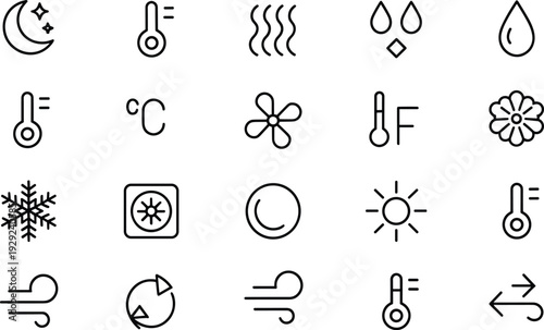 Weather and temperature symbols forecast climate weather forecast symbols, temperature, climate, meteorology, celsius, fahrenheit, sunny, cloudy, rainy, snowy, windy, thermometer, temperature symbols,