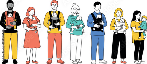Diverse Parents Holding Newborn Babies Illustration with Mothers and Fathers Standing Together in Modern Flat Style for Family and Parenting Design