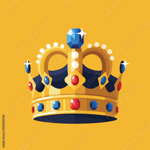 A regal golden crown with jewels, set against a gold background