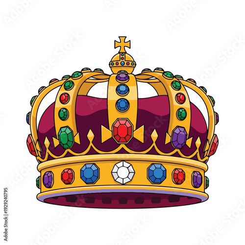A regal golden crown with jewels of various colors, a symbol of royalty