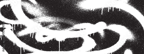 Abstract Graffiti Art: Dynamic black and white spray paint strokes form an abstract composition, showcasing urban art with drips and splatters creating a textured, gritty aesthetic.