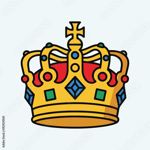 A regal illustration of a golden crown with various gemstones