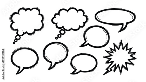 Speech Bubbles Collection: A versatile array of illustrated speech bubbles, perfect for conveying thoughts, dialogue, and ideas in various creative projects. 