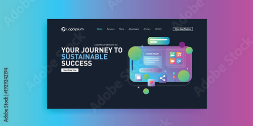 Sustainable Success Journey: A modern website landing page design, embodying sustainability and success, its clean aesthetic and engaging visuals promise an optimized user experience.