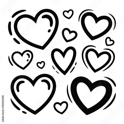 Whimsical Heart Collection: A charming ensemble of hand-drawn hearts, each a unique expression of love and affection, perfect for conveying warmth and emotion.