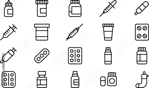 Black and white medical pharmacy symbols pills capsules medical pharmacy symbols, pills, capsules, syringes, bottles, medical supplies, healthcare medicine, pharmaceuticals, tablets, injections, black