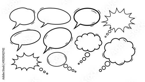 Speech Bubble Collection: A collection of various speech bubble illustrations with a comic book style to communicate thoughts and dialogue.