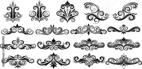 Vintage Ornamental Flourish Divider Set with Decorative Baroque Victorian Scroll Elements for Luxury Frames Borders Invitations and Elegant Design Projects