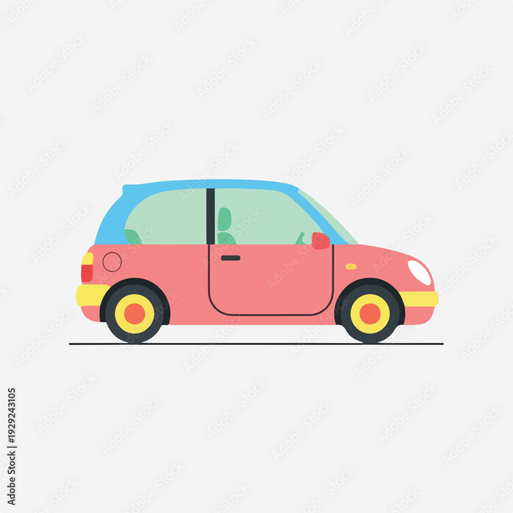 Fototapeta premium A side view of a cartoon-style red hatchback car