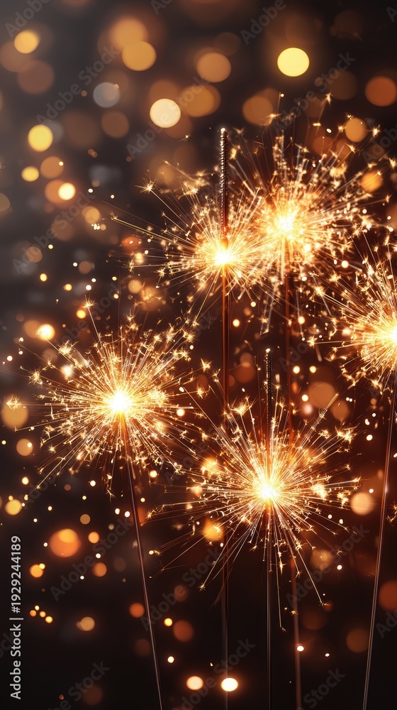 Obraz premium Bright sparklers with glowing sparks and bokeh lights celebration night background