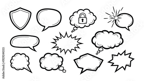 Speech Bubble Set: An array of speech bubbles, each uniquely designed to convey different emotions and messages. This versatile collection offers a variety of shapes and styles.