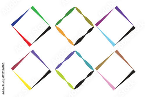 Vector illustration of a blank template set featuring colorful paper sheets and colored pencils for business office reminders and square sticky note design labels
