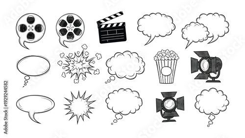 Film and Cinema Elements: A collection of film-related elements illustrated, perfect for cinematic storytelling and visual communication.