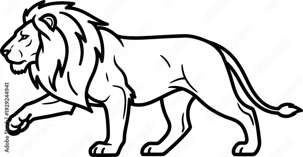 Fototapeta premium Lion Walking Side View Line Art Vector