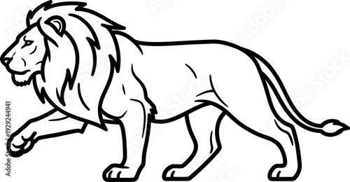 Lion Walking Side View Line Art Vector