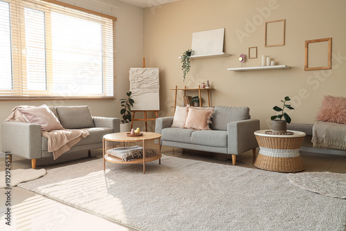 Light living room with grey...