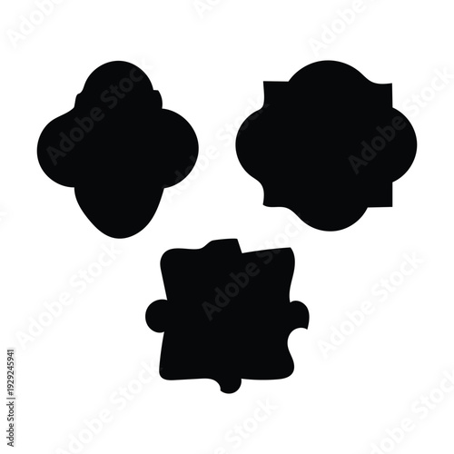 Three black puzzle pieces on a white background