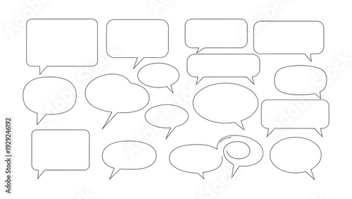 Dialogue Bubbles: A collection of various empty speech bubbles, each ready to convey thoughts and ideas, offer a diverse array of shapes and styles for communication.
