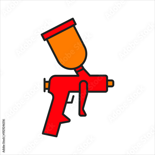 A detailed illustration of a red and orange spray gun with a trigger and nozzle. isolated on white background