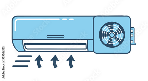Illustration of a wall mounted air conditioning unit with cooling airflow below