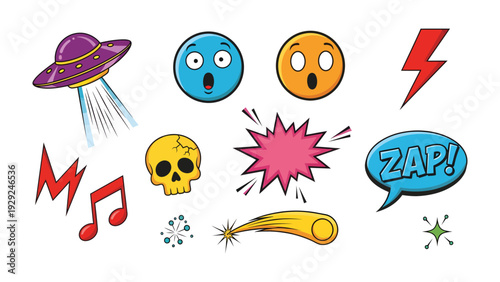 Comic Book Elements: A vibrant collection of comic book elements, each bursting with personality and expression, stands ready to add impact to any creative project.