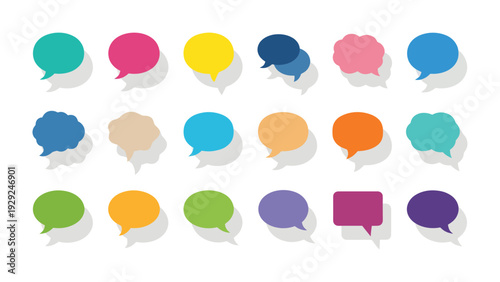 Colorful Conversation Bubbles: A vibrant assortment of speech bubbles in a spectrum of shapes and colors, ready to convey thoughts, ideas, and messages. Perfect for illustrating communication.